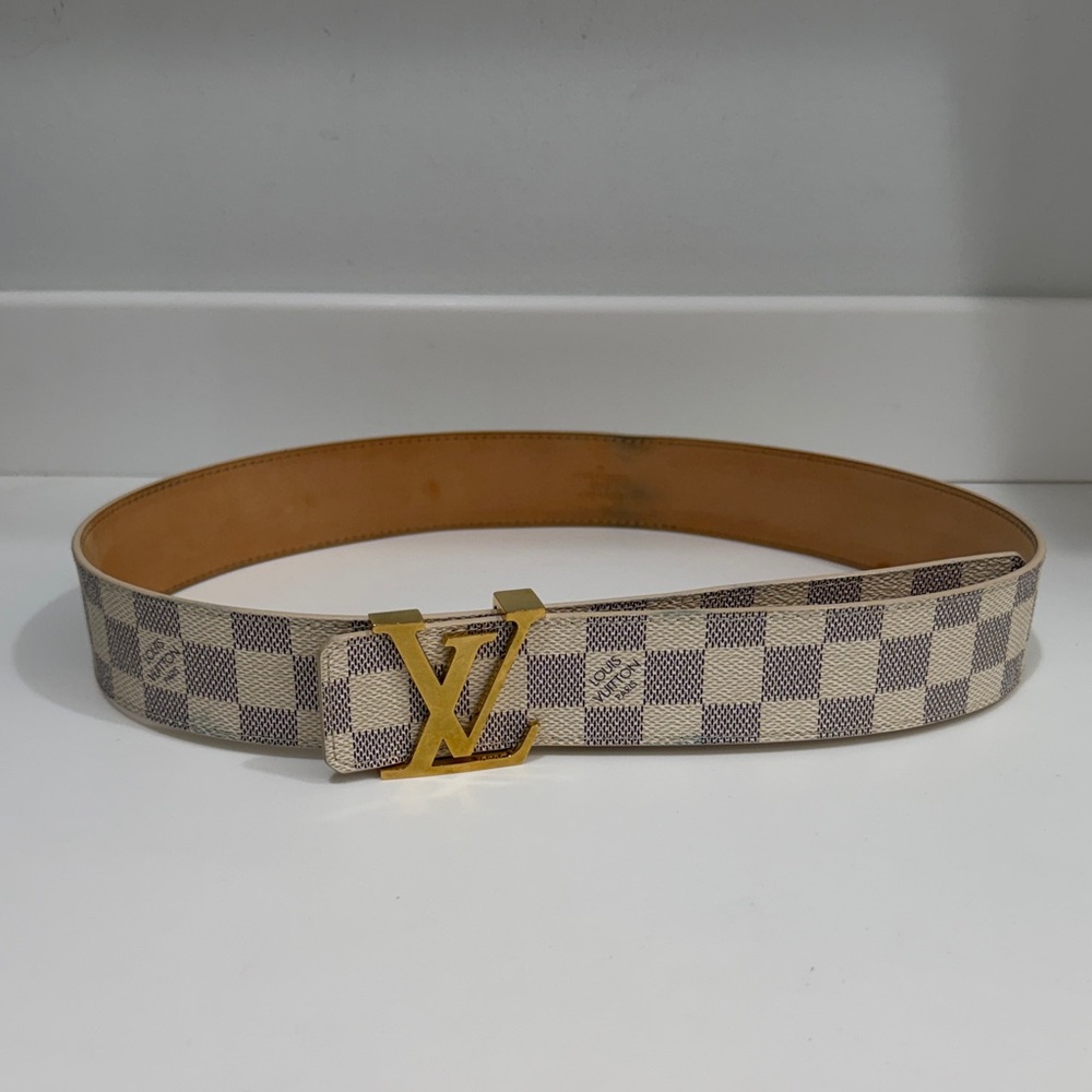 Louis Vuitton Checkered Belt with Gold LV Buckle